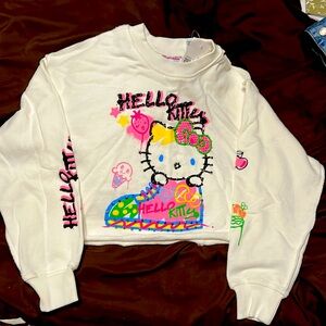 Hello Kitty Graphic Crop Sweatshirt with Multi Color Stones